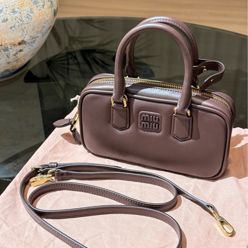 繆繆/Miu Miu 小保齡球 石楠木色 Arcadie皮 10.5×22×7.5cm-1