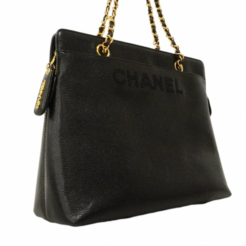 香奈兒手提包/鏈條手提包,魚子醬紋皮革,黑色,女士-1