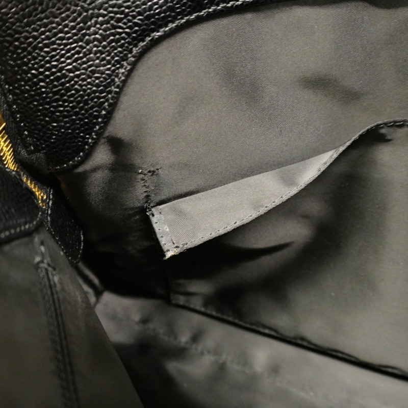 香奈兒手提包/鏈條手提包,魚子醬紋皮革,黑色,女士-5