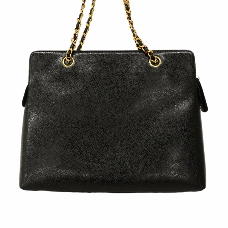 香奈兒手提包/鏈條手提包,魚子醬紋皮革,黑色,女士-11