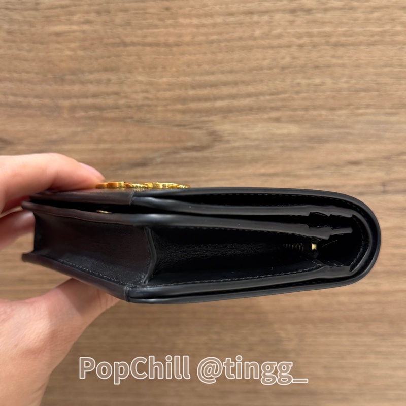 Celine 凱旋門黑牛皮Triomphe金釦下蓋5卡短夾零錢包10K623DPV.38NO-6