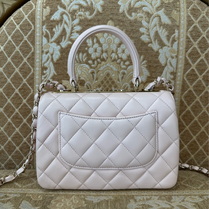 Chanel 粉羊皮菱格粉鑽淡金釦Mini Trendy CC手提斜背包 AS4654-1