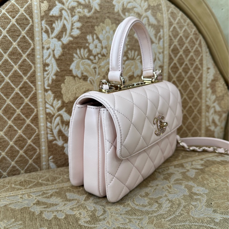 Chanel 粉羊皮菱格粉鑽淡金釦Mini Trendy CC手提斜背包 AS4654-2
