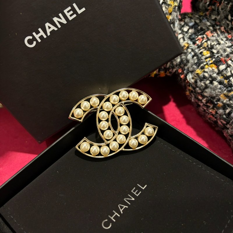 CHANEL 簍空雙C珍珠胸針-0
