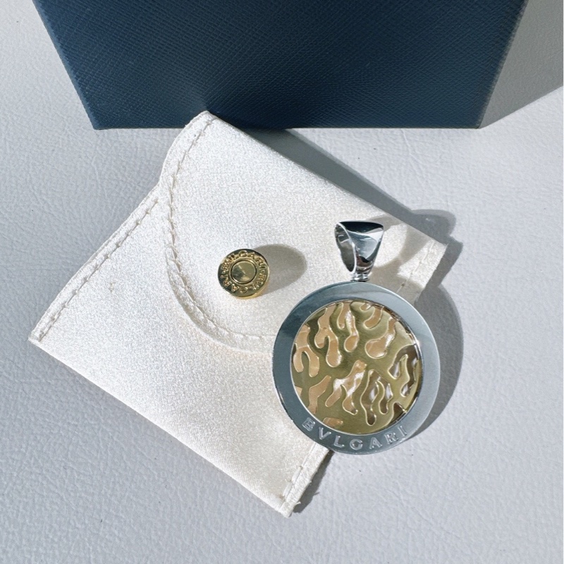 95 新 BVLGARI寶格麗 Vintage 中古款 金鋼火焰吊墜,材質18K金+鋼,有塵袋-0