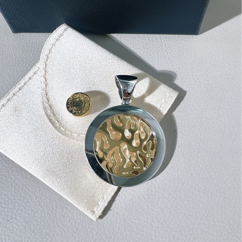 95 新  BVLGARI寶格麗 Vintage 中古款 金鋼火焰吊墜，材質18K金+鋼，有塵袋-1