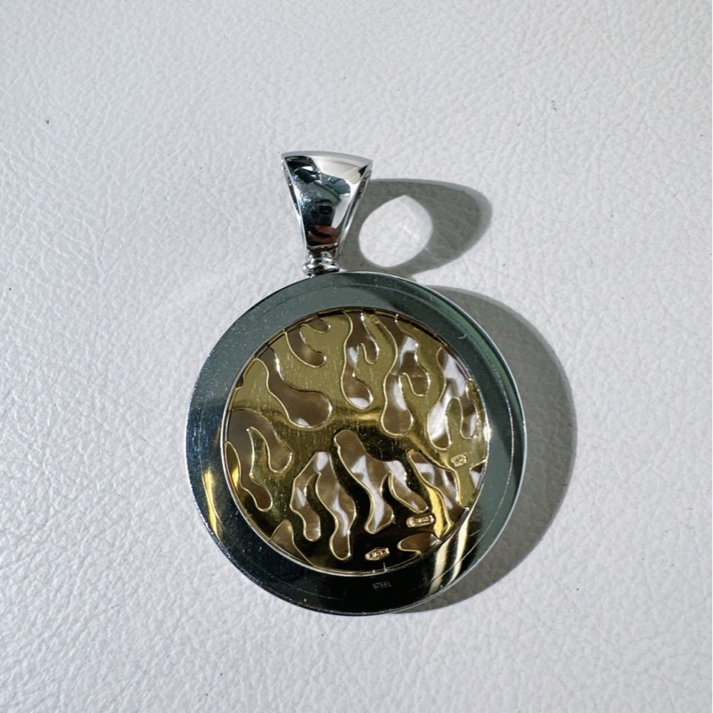 95 新  BVLGARI寶格麗 Vintage 中古款 金鋼火焰吊墜，材質18K金+鋼，有塵袋-5