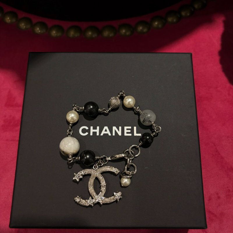 CHANEL 星星雙C灰白黑拼色手鏈-0