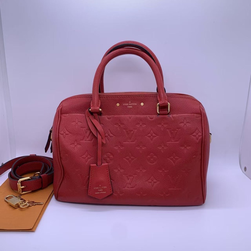 二手LV路易威登 Speedy25紅色壓紋斜挎包,2016購入,邊角有輕微磨損-0