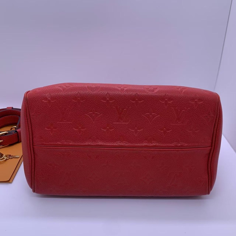 二手LV路易威登 Speedy25紅色壓紋斜挎包，2016購入，邊角有輕微磨損-2