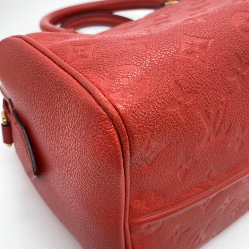 二手LV路易威登 Speedy25紅色壓紋斜挎包，2016購入，邊角有輕微磨損-6