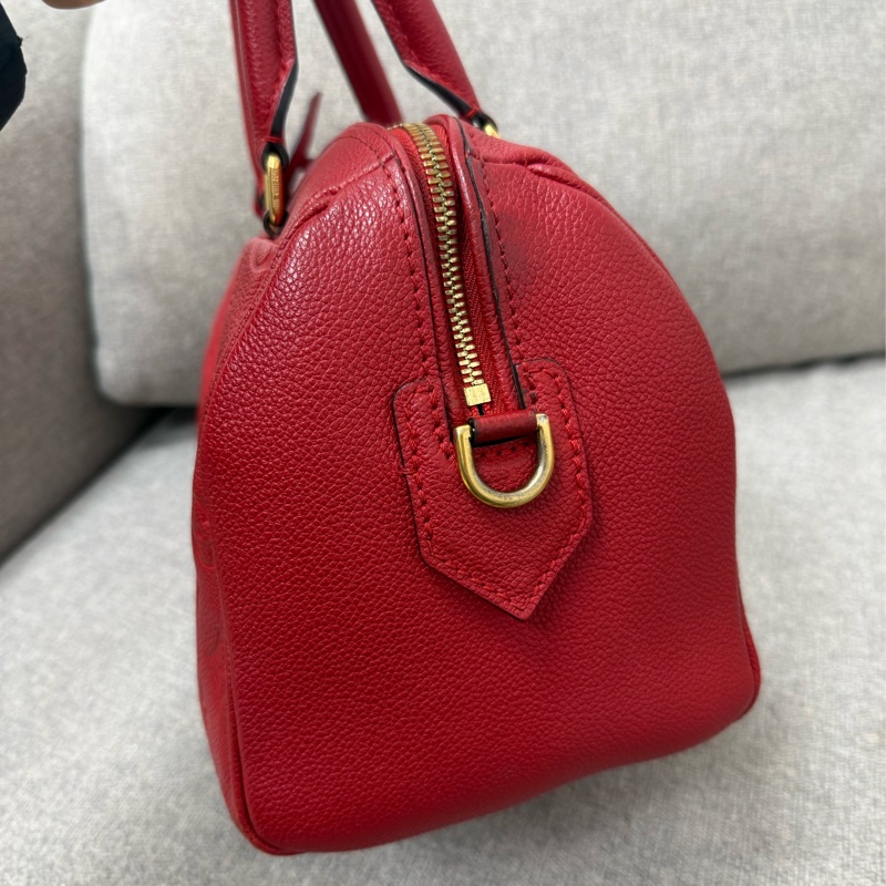 二手LV路易威登 Speedy25紅色壓紋斜挎包，2016購入，邊角有輕微磨損-18