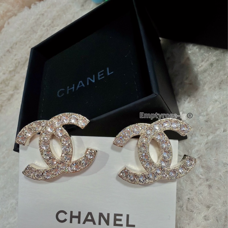 Chanel 光澤細鑽耳夾 耳環全新⭐️-1