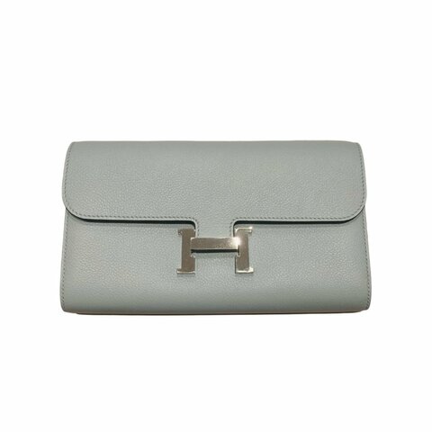 HERMES 愛馬仕 CONSTANCE TO GO 肩背手拿包 皮革 灰藍色 銀釦