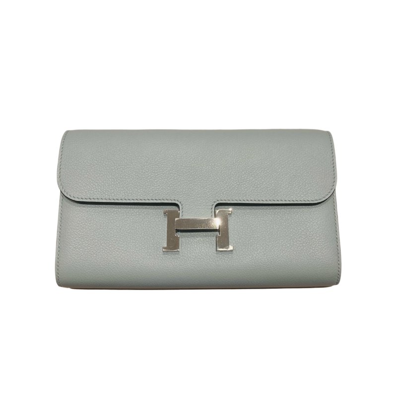 HERMES 愛馬仕 CONSTANCE TO GO 肩背手拿包 皮革 灰藍色 銀釦-0