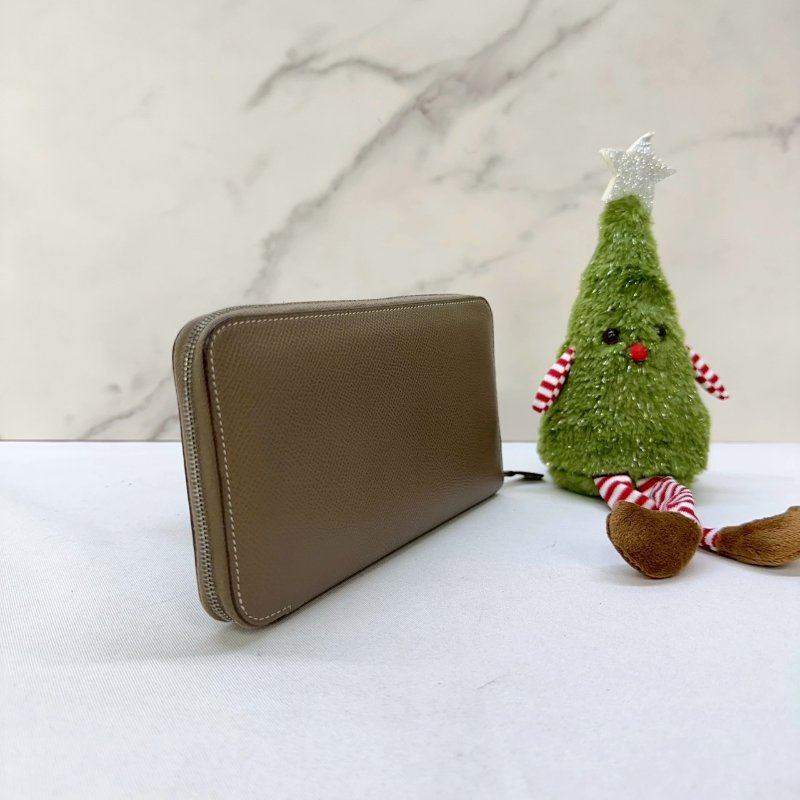 HERMES 全皮革大象灰拉鏈長夾-3