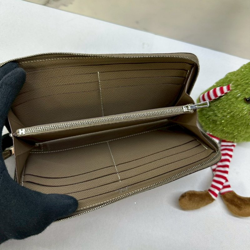 HERMES 全皮革大象灰拉鏈長夾-4