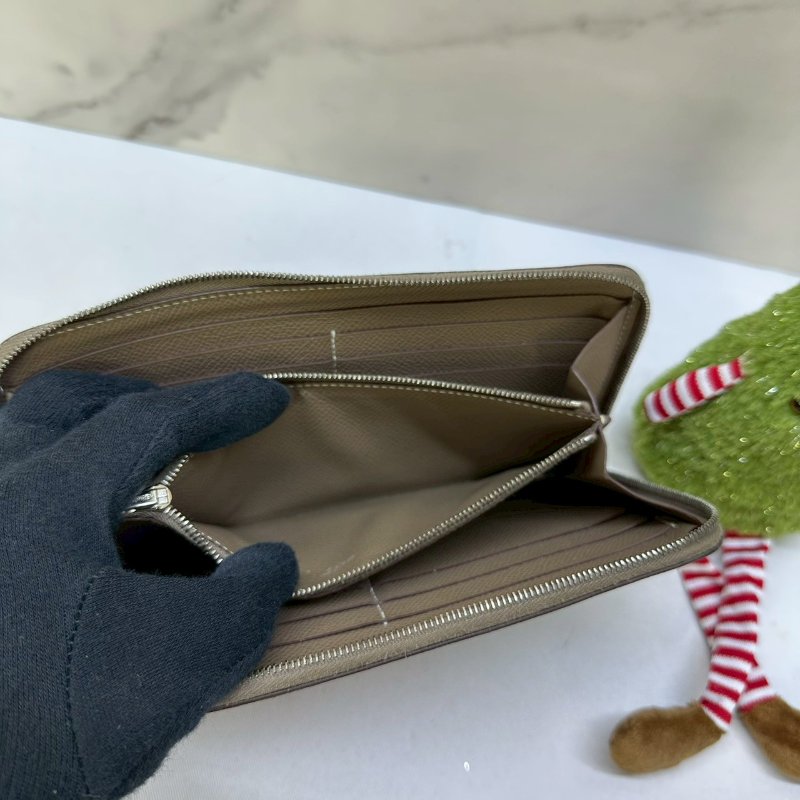 HERMES 全皮革大象灰拉鏈長夾-5