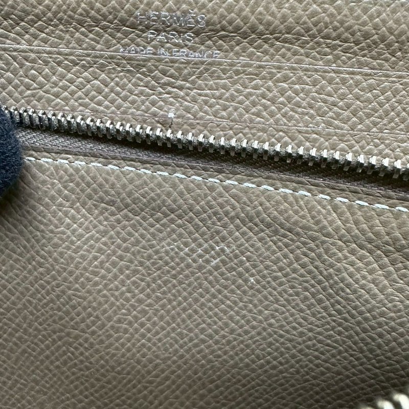 HERMES 全皮革大象灰拉鏈長夾-6