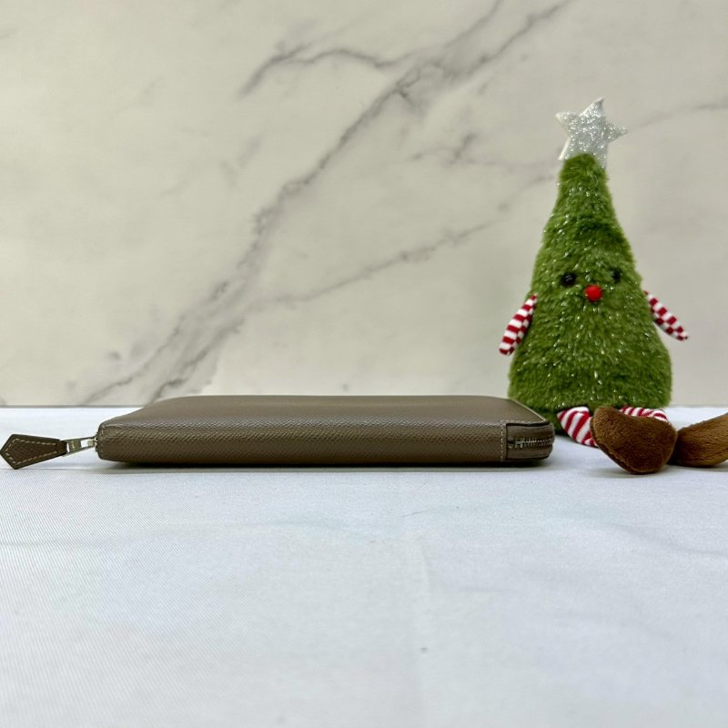 HERMES 全皮革大象灰拉鏈長夾-7