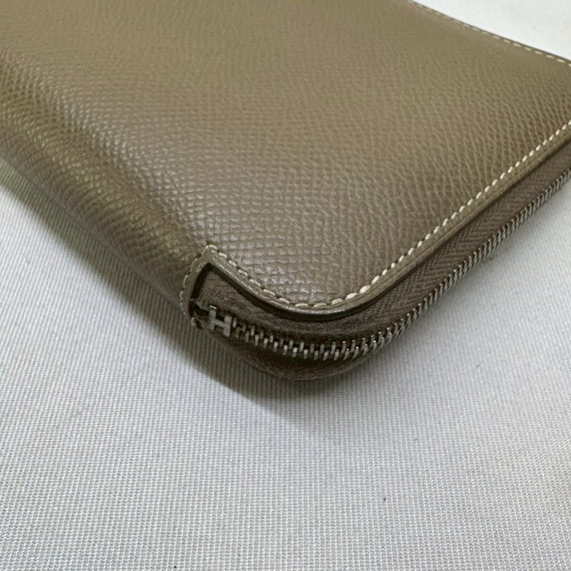 HERMES 全皮革大象灰拉鏈長夾-8