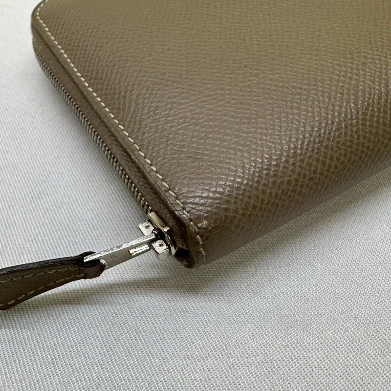 HERMES 全皮革大象灰拉鏈長夾-9