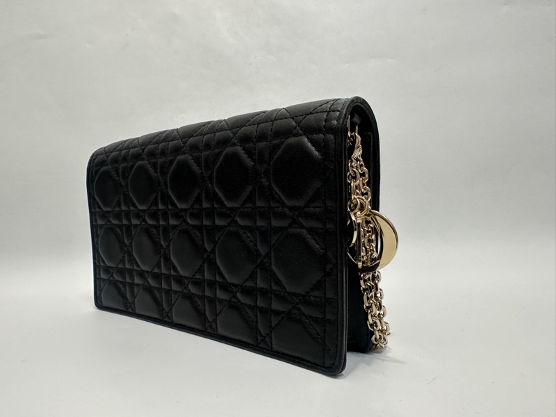 Dior 黑羊皮藤紋Lady Dior pouch 斜背鏈包-1
