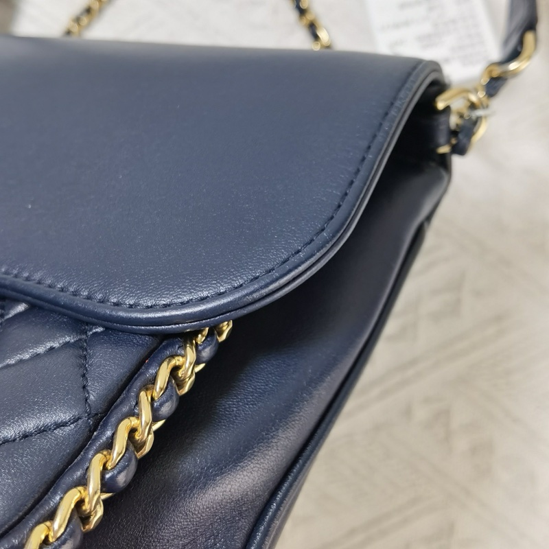 CHANEL香奈兒17A信封包斜挎包 24開羊皮海軍藍 尺寸：26*16*3 肩帶-4