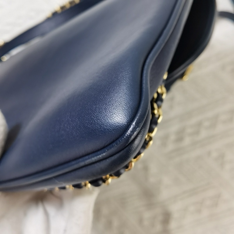 CHANEL香奈兒17A信封包斜挎包 24開羊皮海軍藍 尺寸：26*16*3 肩帶-7