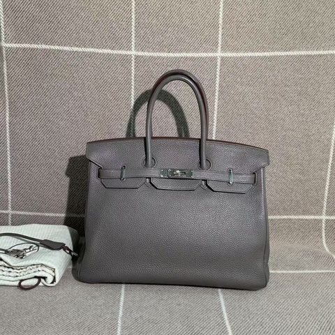 二手Hermes愛馬仕birkin35 8F錫器灰Togo皮銀扣o刻