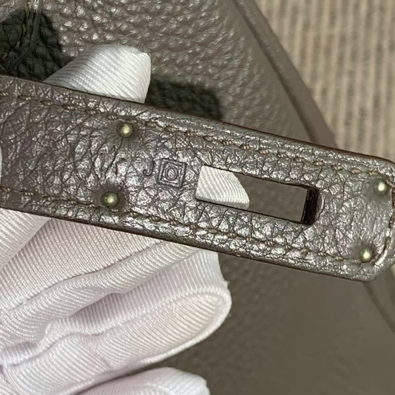 二手Hermes愛馬仕birkin35 8F錫器灰Togo皮銀扣o刻-4