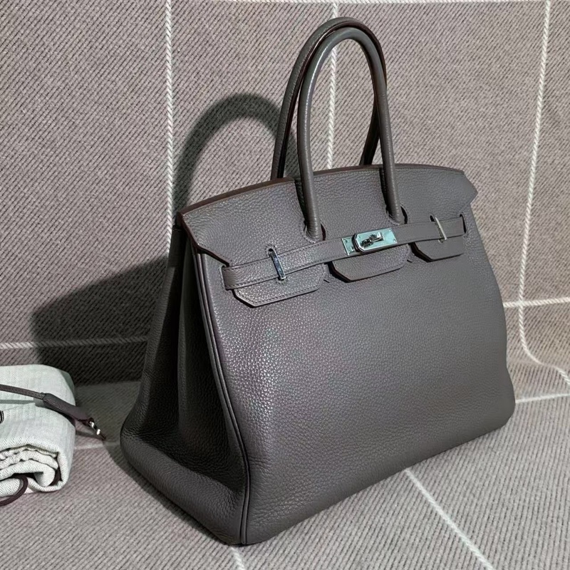 二手Hermes愛馬仕birkin35 8F錫器灰Togo皮銀扣o刻-9