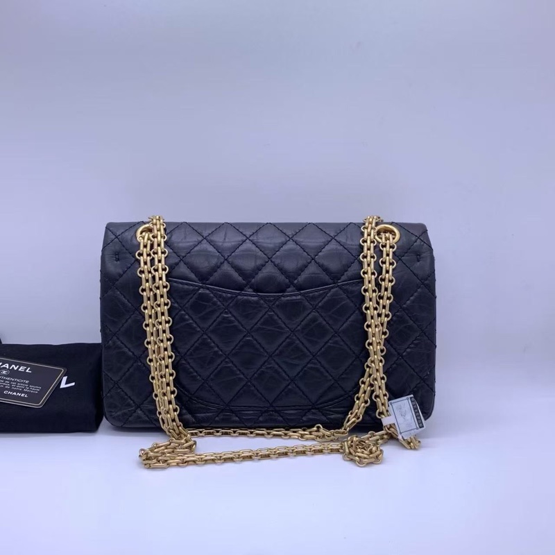 二手Chanel香奈兒2.55小號黑色徽章包復古金扣鏈條包，鐳射25開-1