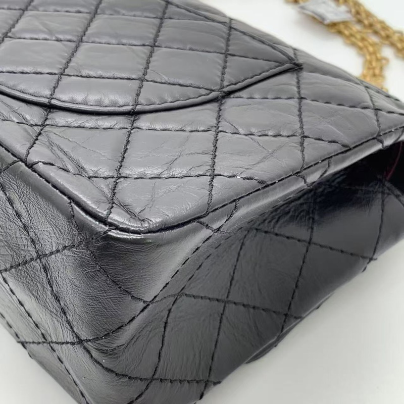 二手Chanel香奈兒2.55小號黑色徽章包復古金扣鏈條包，鐳射25開-8