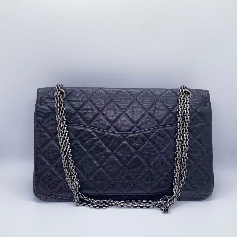 二手Chanel香奈兒2.55大號黑色牛皮雙蓋銀扣鏈條包,鐳射13開-1