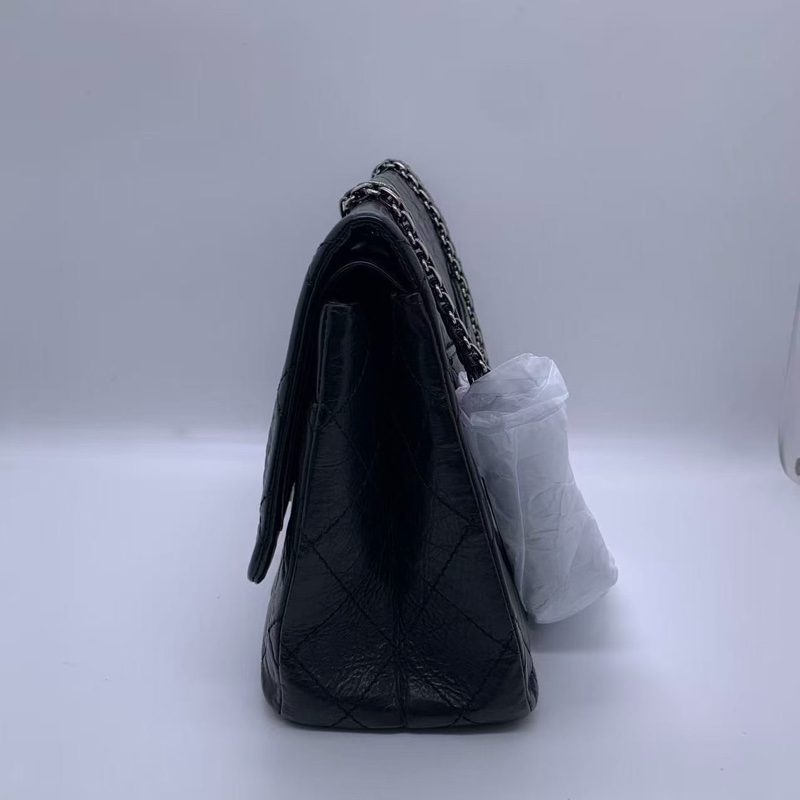 二手Chanel香奈兒2.55大號黑色牛皮雙蓋銀扣鏈條包,鐳射13開-2