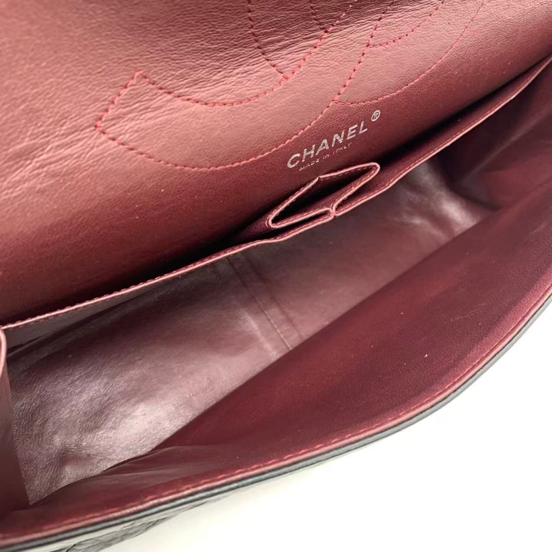 二手Chanel香奈兒2.55大號黑色牛皮雙蓋銀扣鏈條包,鐳射13開-7