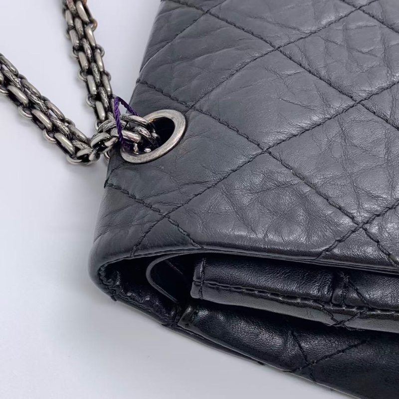 二手Chanel香奈兒2.55大號黑色牛皮雙蓋銀扣鏈條包,鐳射13開-8