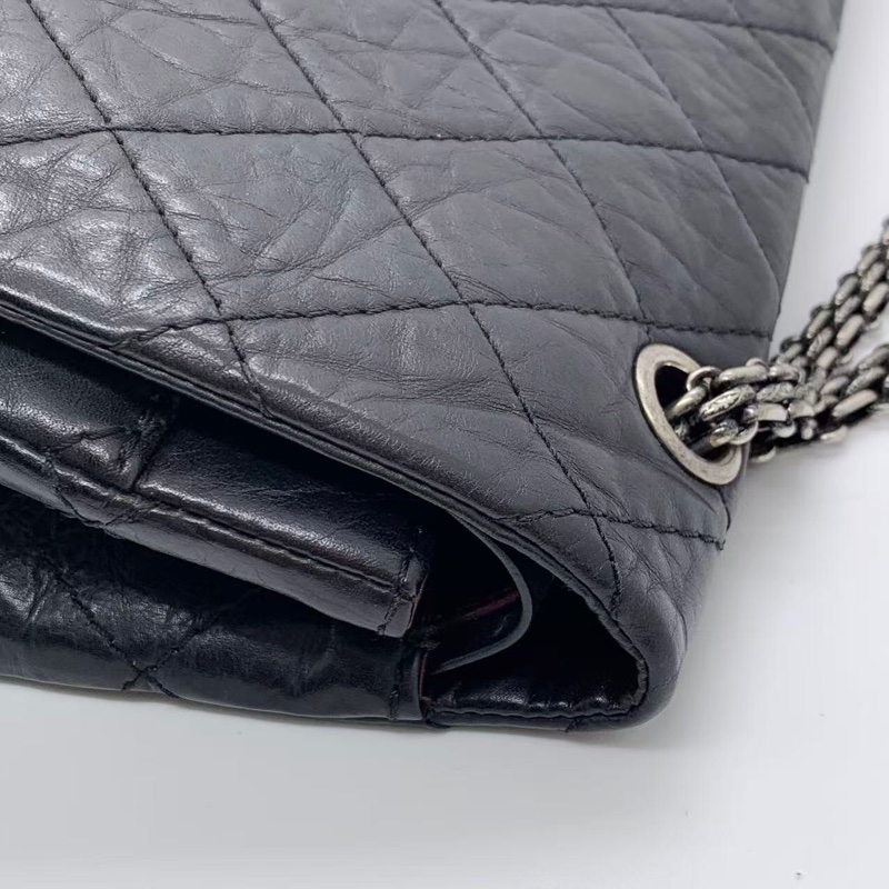 二手Chanel香奈兒2.55大號黑色牛皮雙蓋銀扣鏈條包,鐳射13開-9
