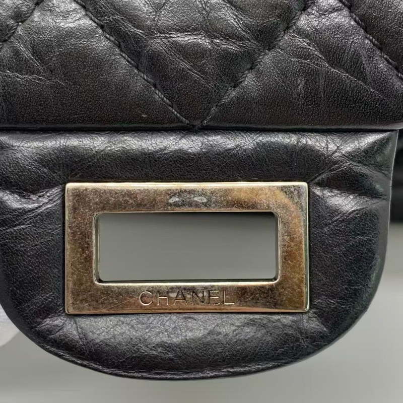 二手Chanel香奈兒2.55大號黑色牛皮雙蓋銀扣鏈條包,鐳射13開-10
