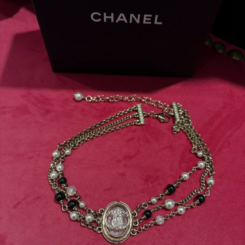 CHANEL黑白珍珠水鑽雙C項鍊-1