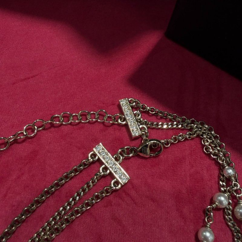 CHANEL黑白珍珠水鑽雙C項鍊-3