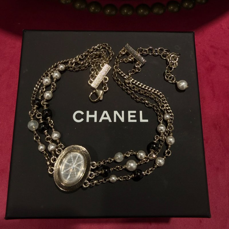 CHANEL黑白珍珠水鑽雙C項鍊-4