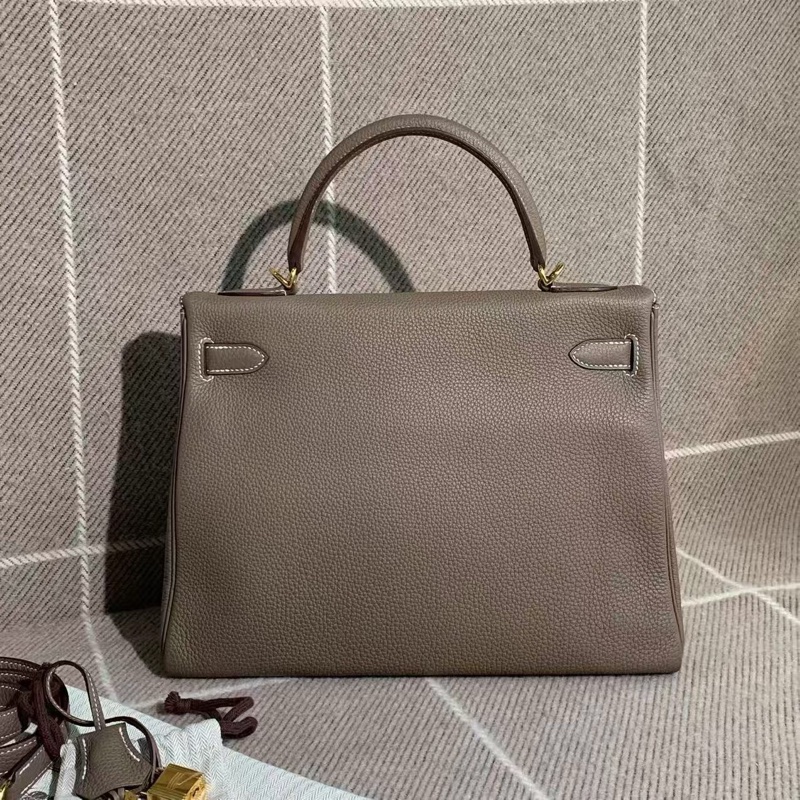 Hermes愛馬仕Kelly32大象灰Togo皮金扣D刻-1