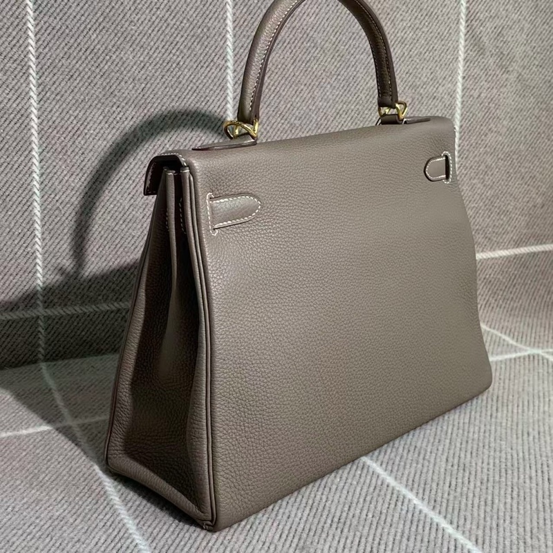 Hermes愛馬仕Kelly32大象灰Togo皮金扣D刻-3