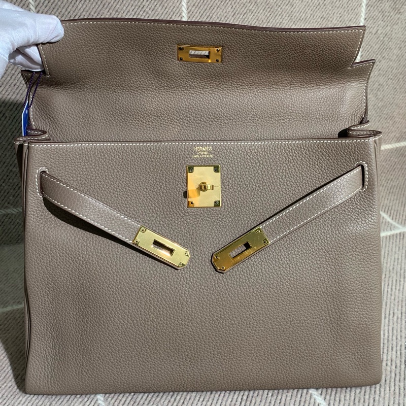 Hermes愛馬仕Kelly32大象灰Togo皮金扣D刻-6