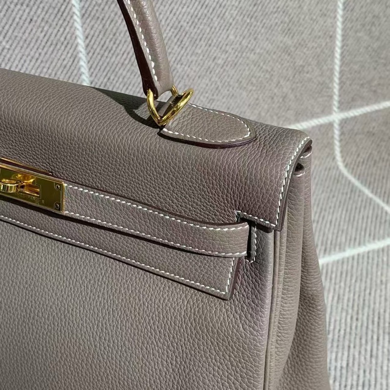Hermes愛馬仕Kelly32大象灰Togo皮金扣D刻-9