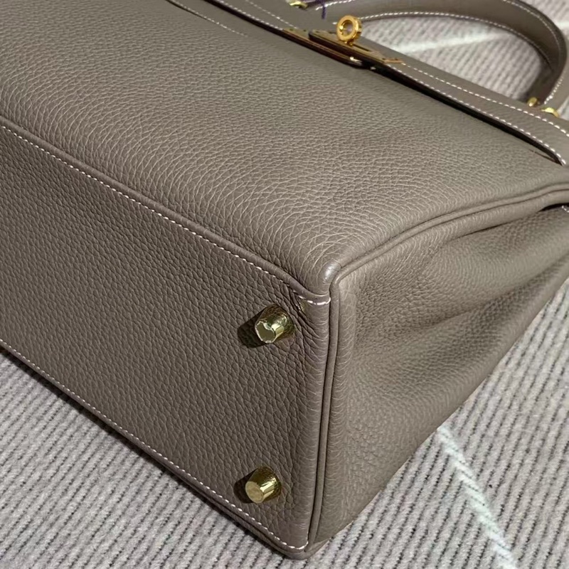 Hermes愛馬仕Kelly32大象灰Togo皮金扣D刻-10