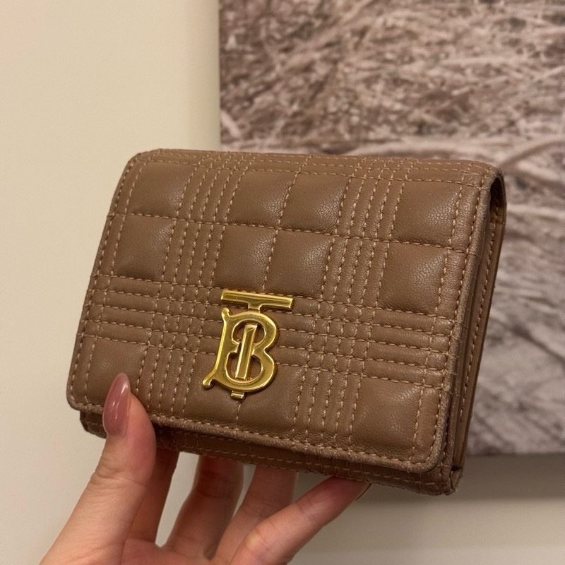 Burberry泰奶色羊皮短夾錢包-0
