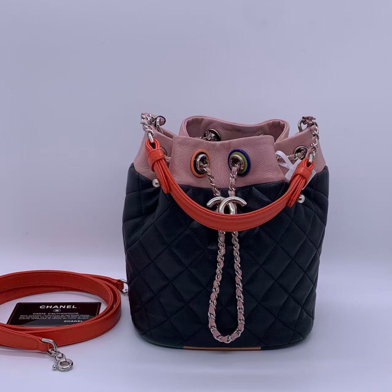 Chanel香奈兒Cuba Color彩條雙C黑色mini單肩包水桶包-0